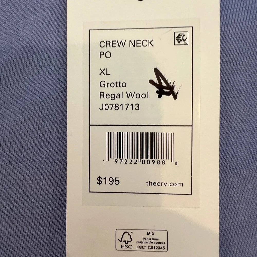 Theory Slim Fit Wool Sweater in Grotto (Periwinkle Blue) Size XL. NWT